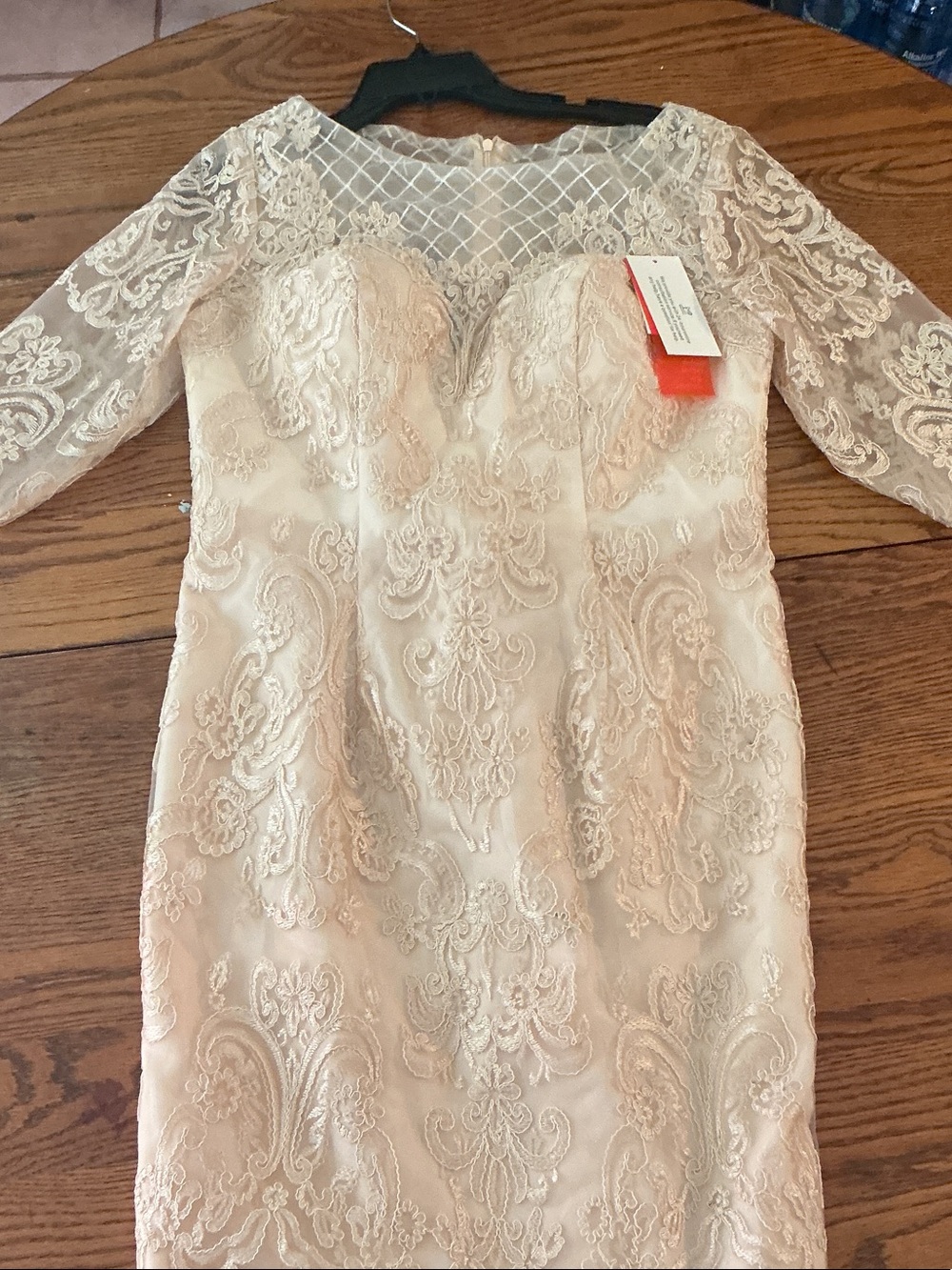 Ivory Lace Sheath Dress with Illusion Neckline